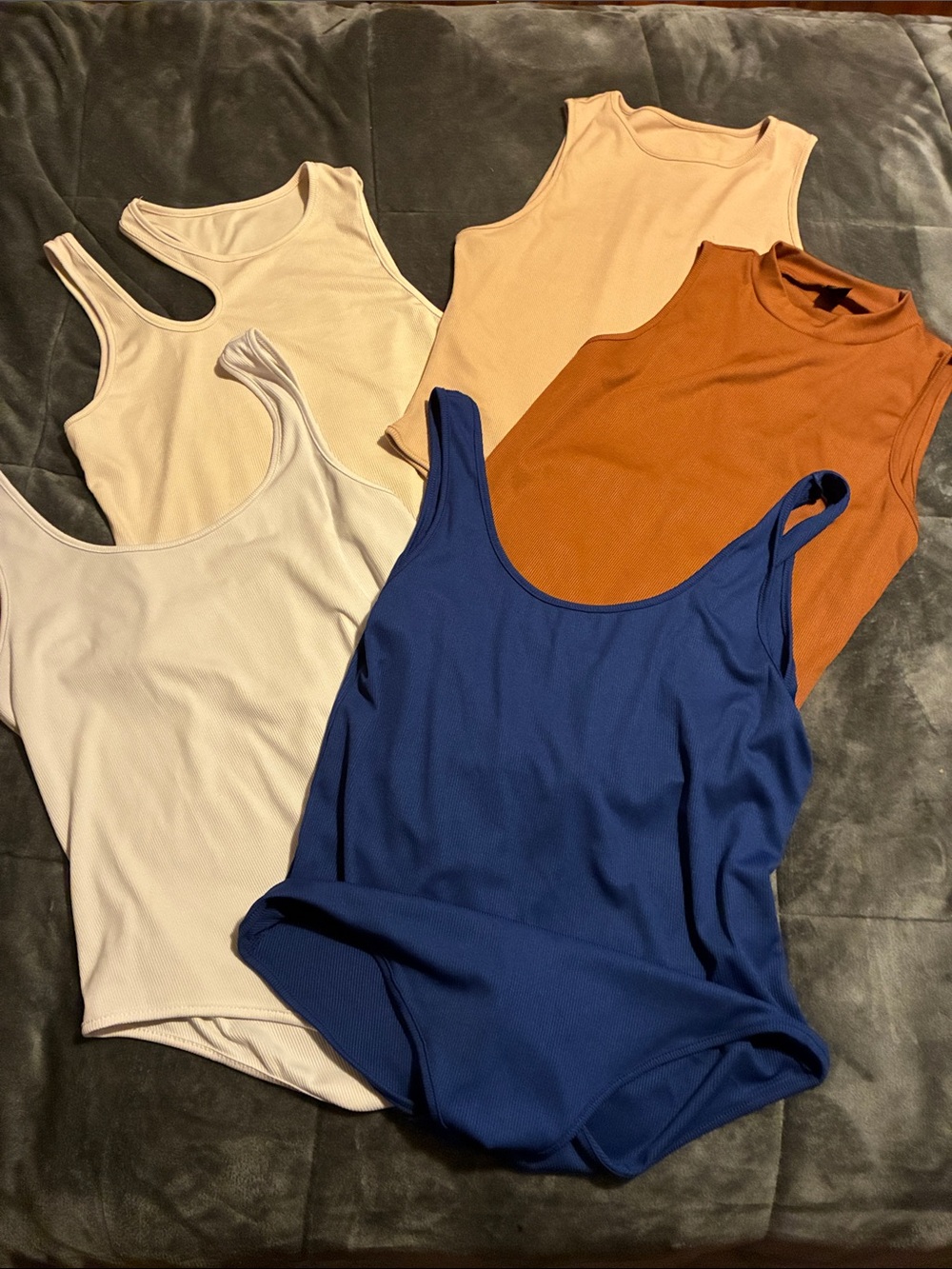 SHEIN Blue, Cream & Rust Ribbed Tank Bodysuit lot of 5 RS